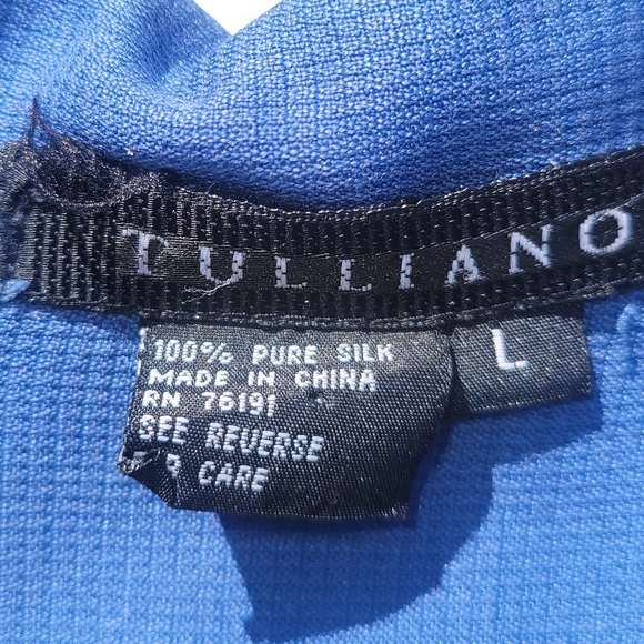 Men's Blue 100% Silk Short Sleeve Shirt - Picture 3 of 3